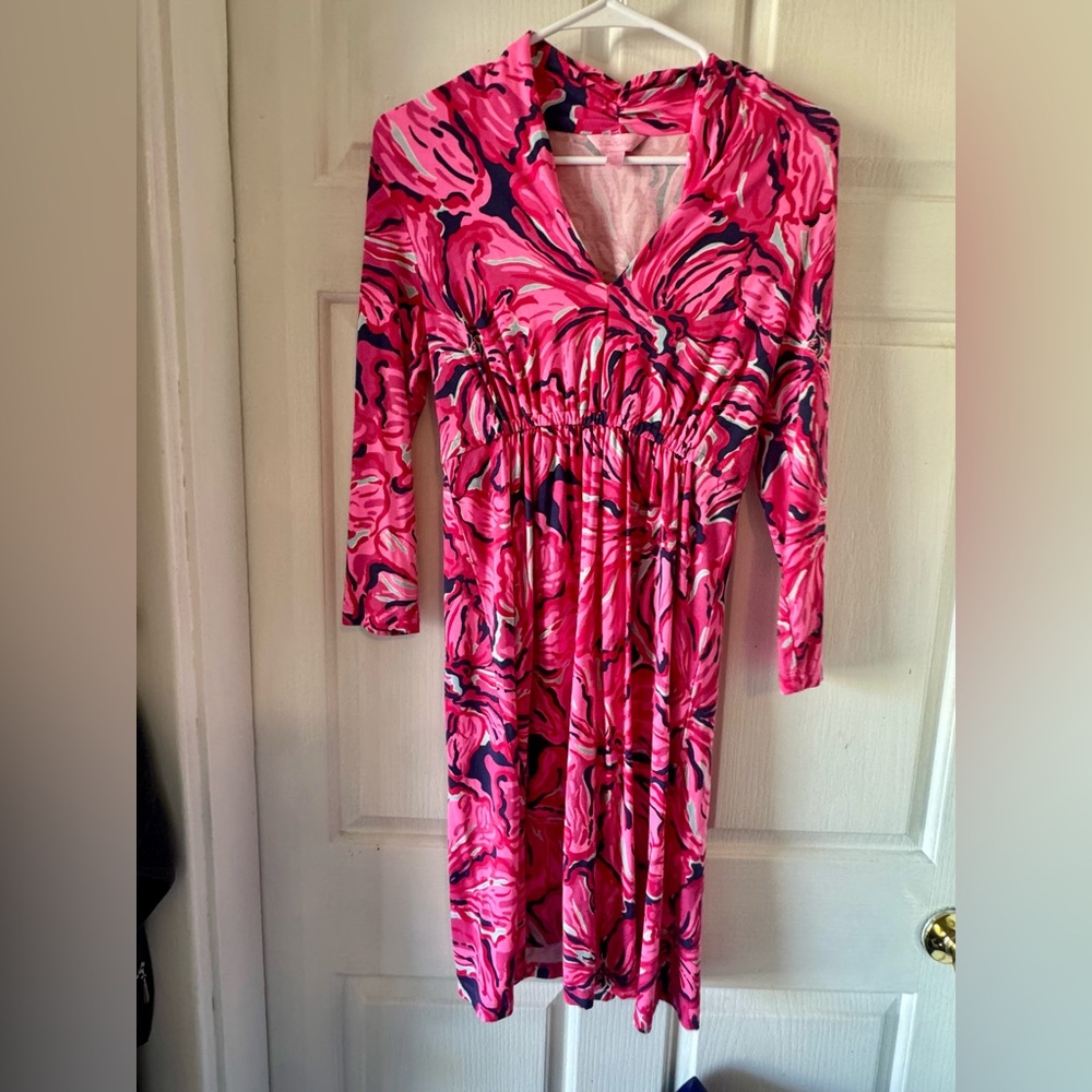 LILLY PULITZER “Alexandra” 3/4 Sleeve Pink Floral Dress - Picture 12 of 13